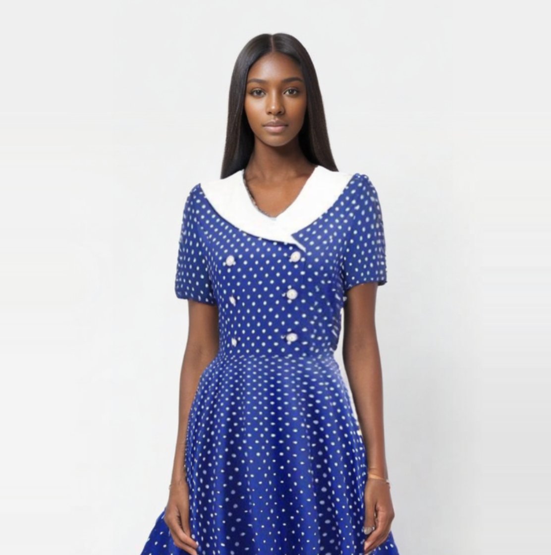 Robe Annees 50 Bleu Ciel Et Pois Blancs