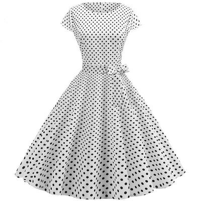 Robe Blanche À Pois Noirs Années 50 - Madame Pin Up
