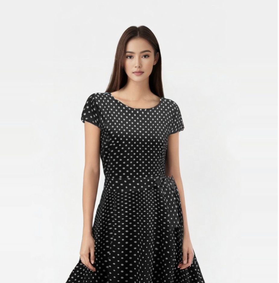 Robe noire a pois blancs col en V Robe noire a pois blancs col en V