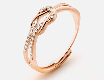 Bague nœud élégante en or rose vintage, argent sterling S925 plaqué or 18 carats, taille ajustable, résistante à l'eau.