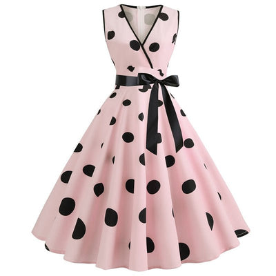 Robe À Pois Année 50 Sans Manches Cintré - Madame Pin Up