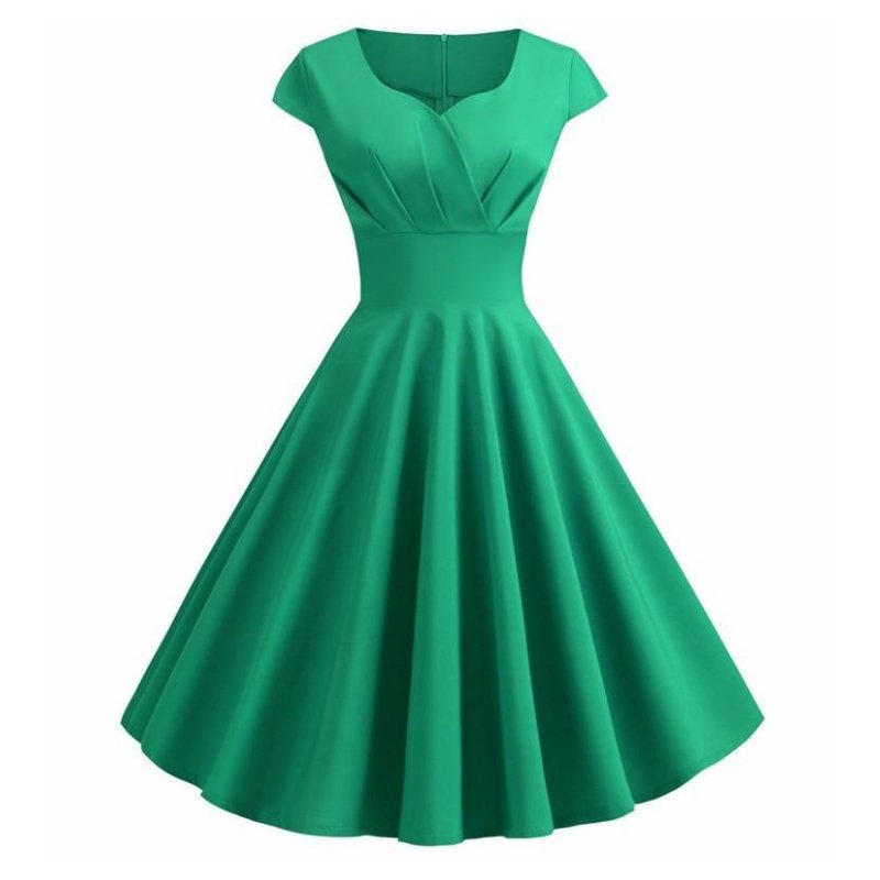 Robe Vintage Who's That Girl – Style Années 70, Manches Courtes – Taille 36, En Viscose Verte – Neuf Avec étiquettes