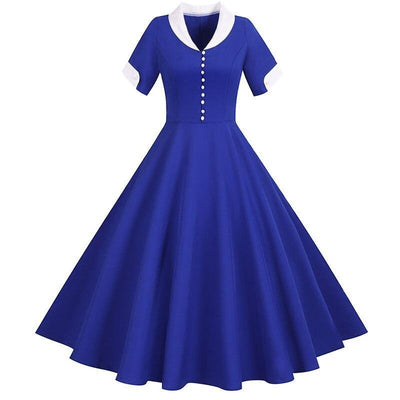 Robe Années 50 Bleu Marine Col Marin - Madame Pin Up