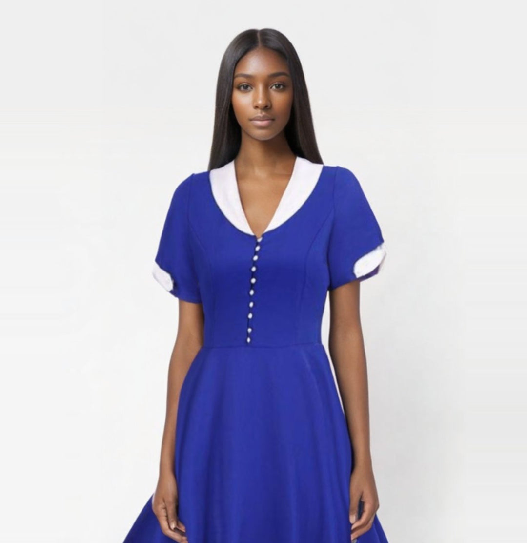 Robe bleu marine col v outlet