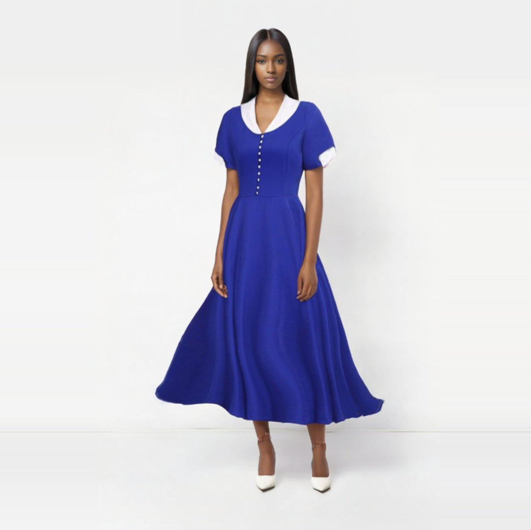 robe vintage robe bleu marine col claudine