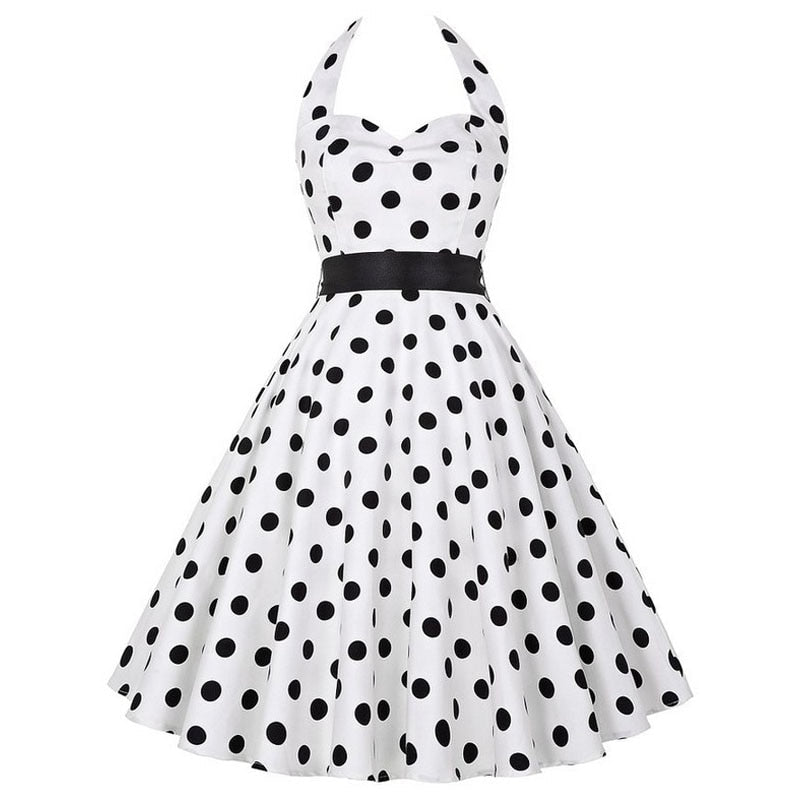 Robe De Palais Rétro à Pois Dos Nu à Lacets - Coupe Cintrée Taille Ample Femme