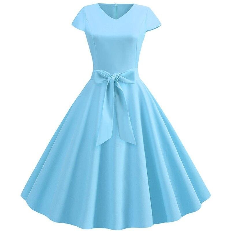 Petite Robe Vintage Années 50 – Bleue Et Blanc, Motif Floral, Coton, Taille L