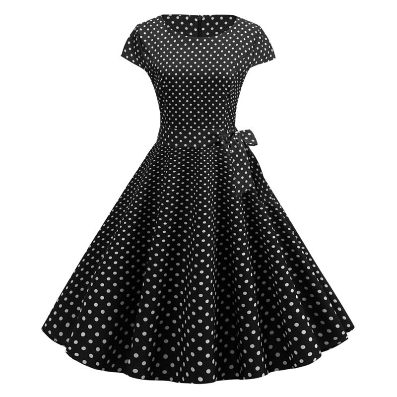 Robe Vintage Noir à Pois – Taille S, Style Bustier évasé, Neuve Avec étiquettes