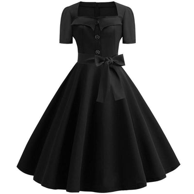 Robe élégante noire uni vintage style pin-up rockabilly années 50 et 60 - Madame Pin Up