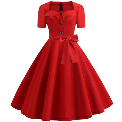 Robe élégante rouge unie vintage style pin-up rockabilly années 50 et 60 - Madame Pin Up