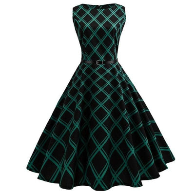 Robe noire à grands carreaux verts style vintage années 50 - Madame Pin Up