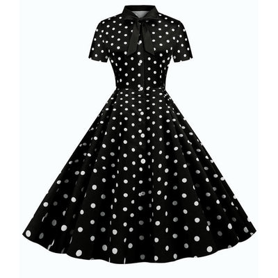 Robe Noire À Pois Blancs Années 50 - Madame Pin Up