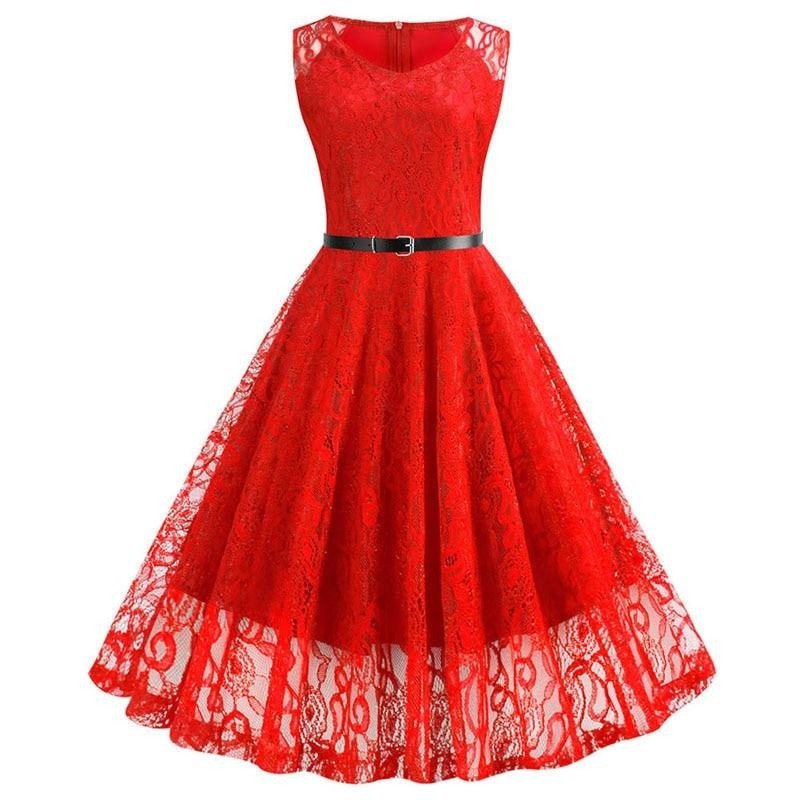 Robe Retro Annee 60 Rouge Madame Pin Up