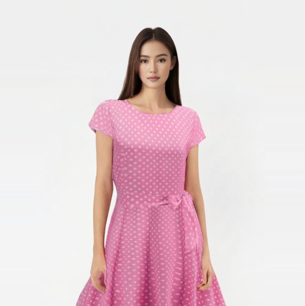 Robe Rose A Pois Blanc Annee 50