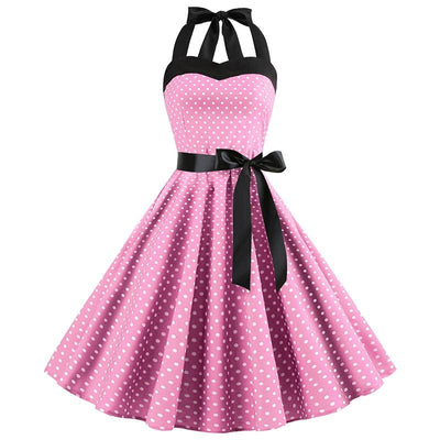 Robe Rose À Pois Blanc Années 50 - Madame Pin Up